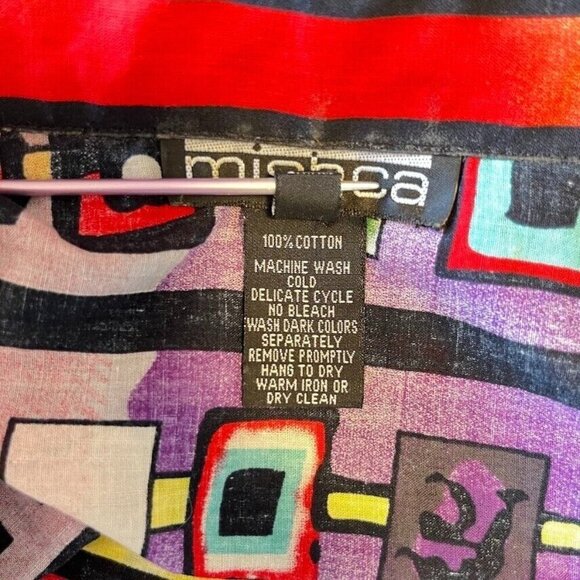 Mishca Front Tie Multi Colored Blouse 3/4 Length Sleeves Abstract Floral Artsy - Picture 5 of 5